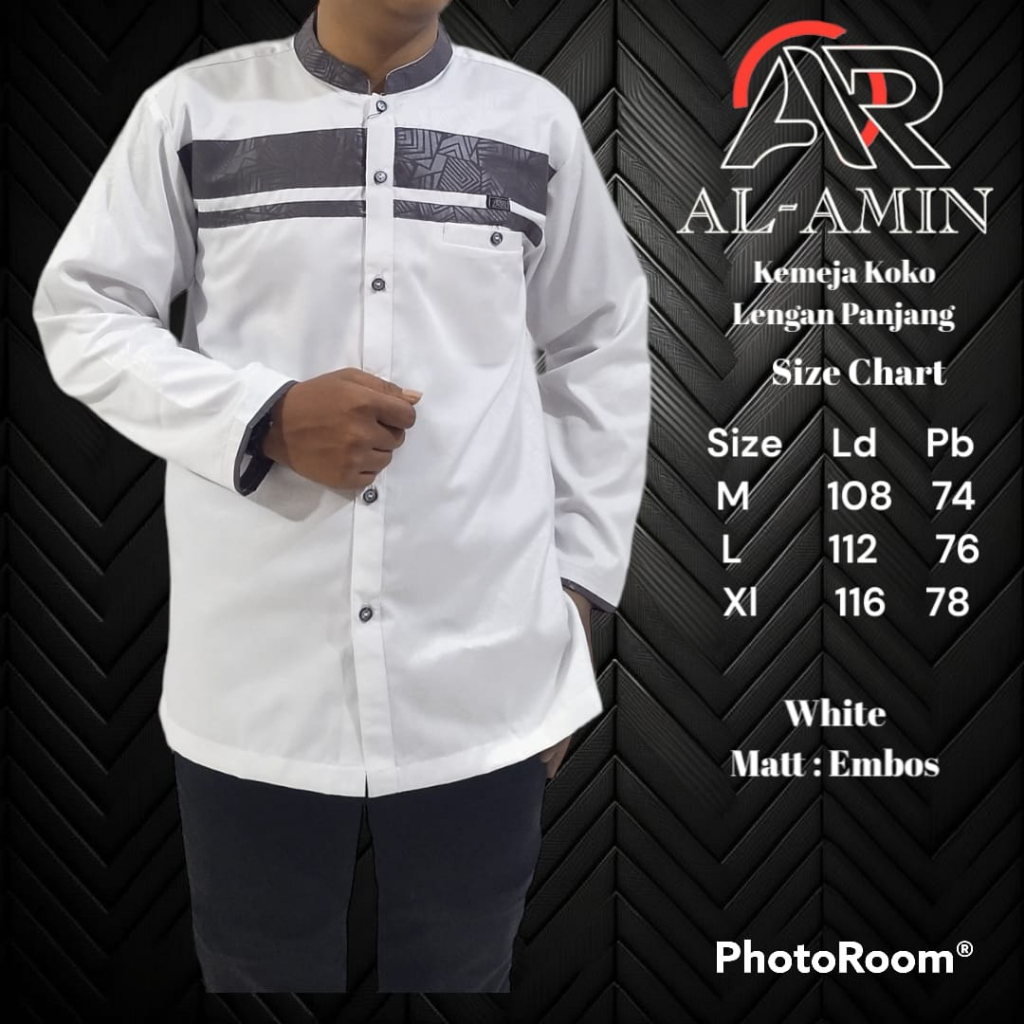 Kemeja Koko Lengan Panjang Koko Embos Putih Koko Lengan Panjang