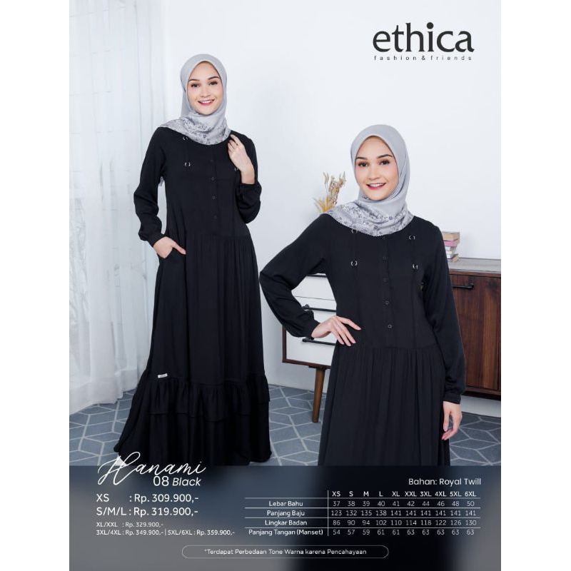 Gamis Ethica Hanami 08 (Black, Cream, Dusty Pink) Hanami 8 Hanami08