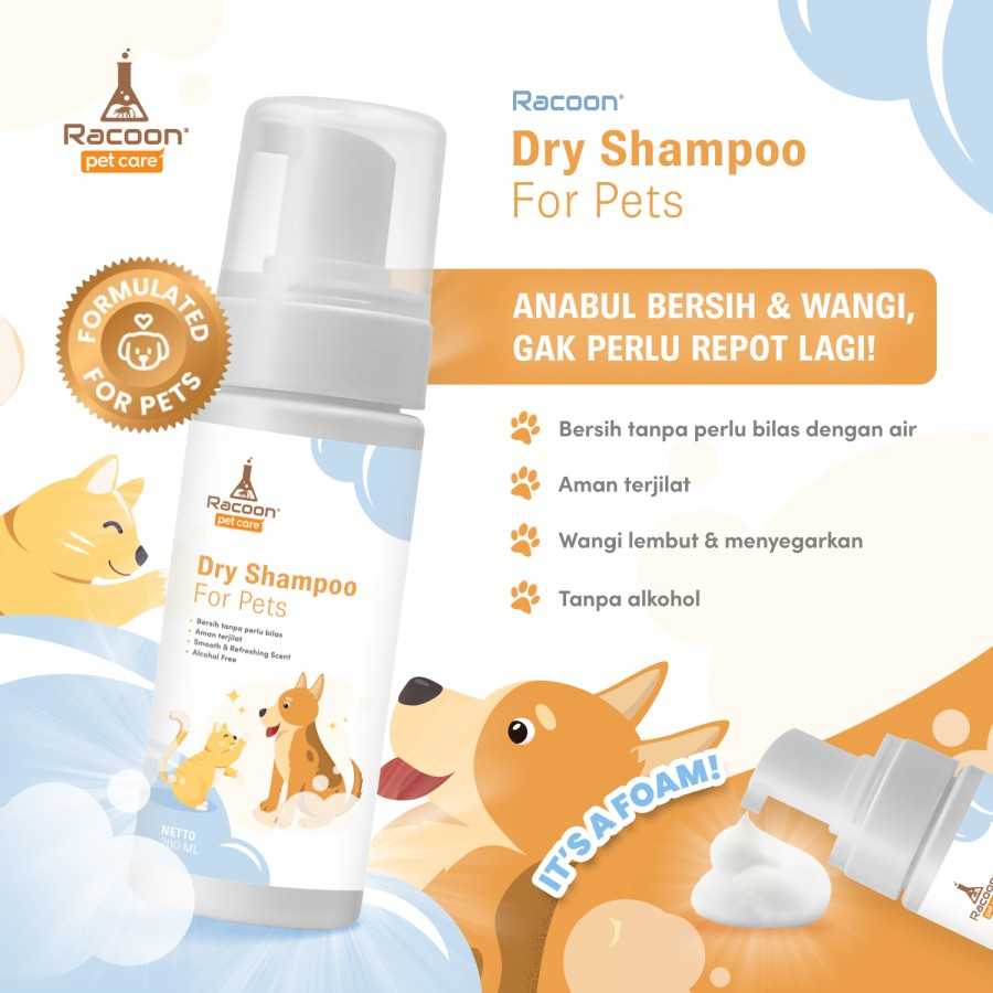 Racoon Dry Shampoo For Pets Shampoo Anjing Kucing Tanpa Bilas Hamster