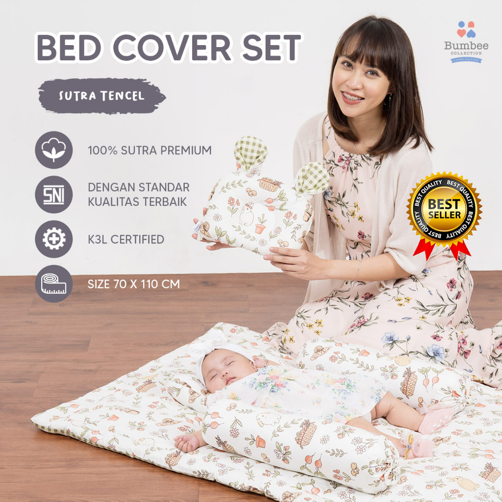 Bumbee Collection - Bed Cover Set Baby Polos Selimut Lembut untuk Bayi Tidur Nyenyak FREE Kaos Kaki Bunda + Tas Mika READY STOCK