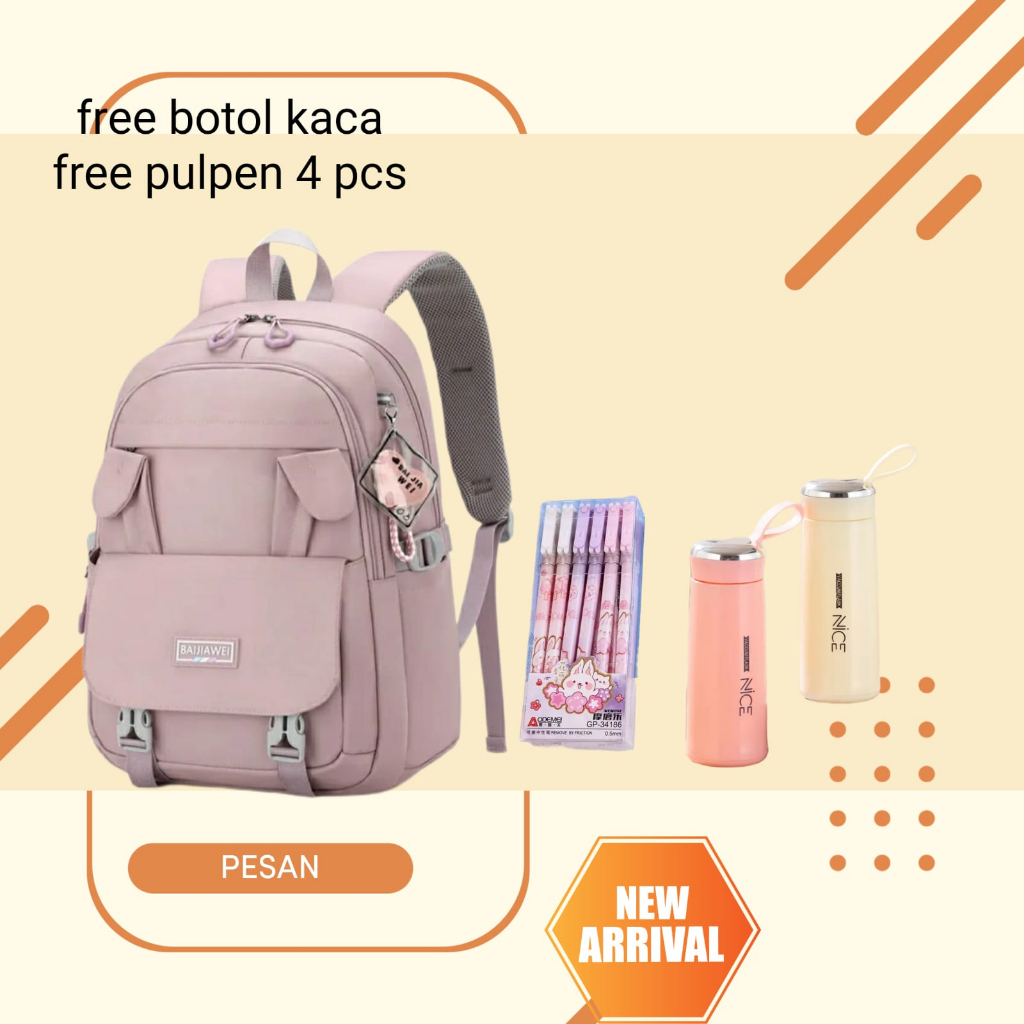 TAS RANSEL WANITA KOREA CIKUNEK ANTI AIR HITAM ELLESMA TA395B5 BACKPACK SEKOLAH KERJA BESAR BANDUNG ORI