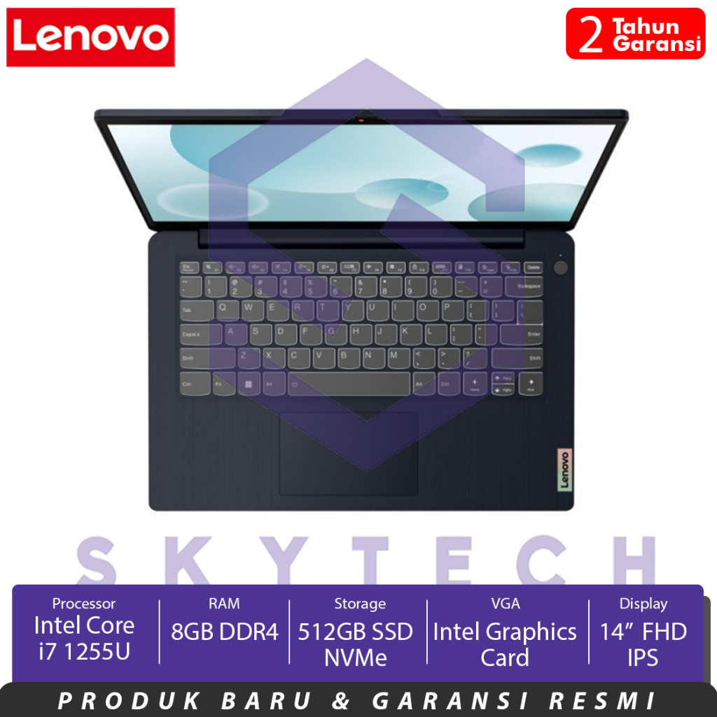 LAPTOP LENOVO IDEAPAD 3 14IAU7 5SID INTEL CORE i7 1255U RAM 8GB SSD 512GB WINDOWS 11 OHS 82RJ005SID