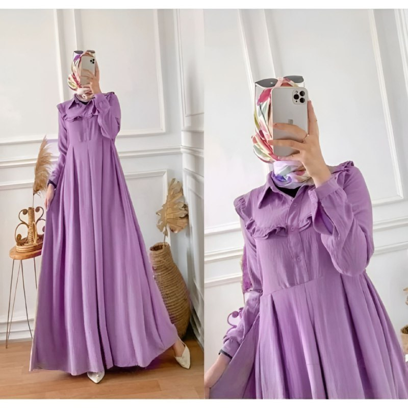 Gamis Mola Maxi Dress Kain Crinkle Airflow Busui