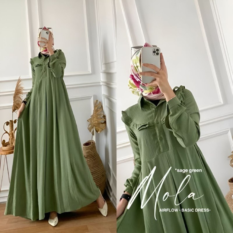 Gamis Mola Maxi Dress Kain Crinkle Airflow Busui