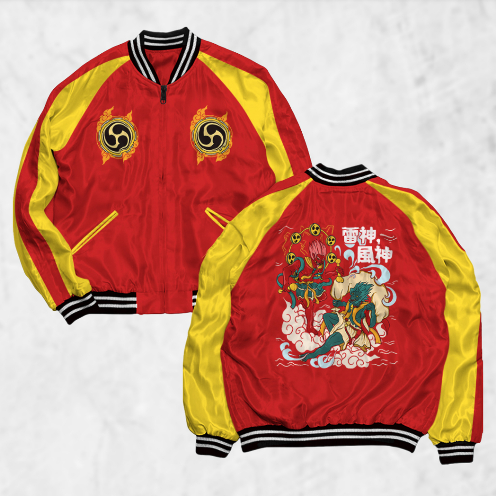 Risrus Apparel Sukajan RAIJIN Jaket Sukajan Motif Pria Wanita Distro Unisex Outwear Pria Jaket Pria 