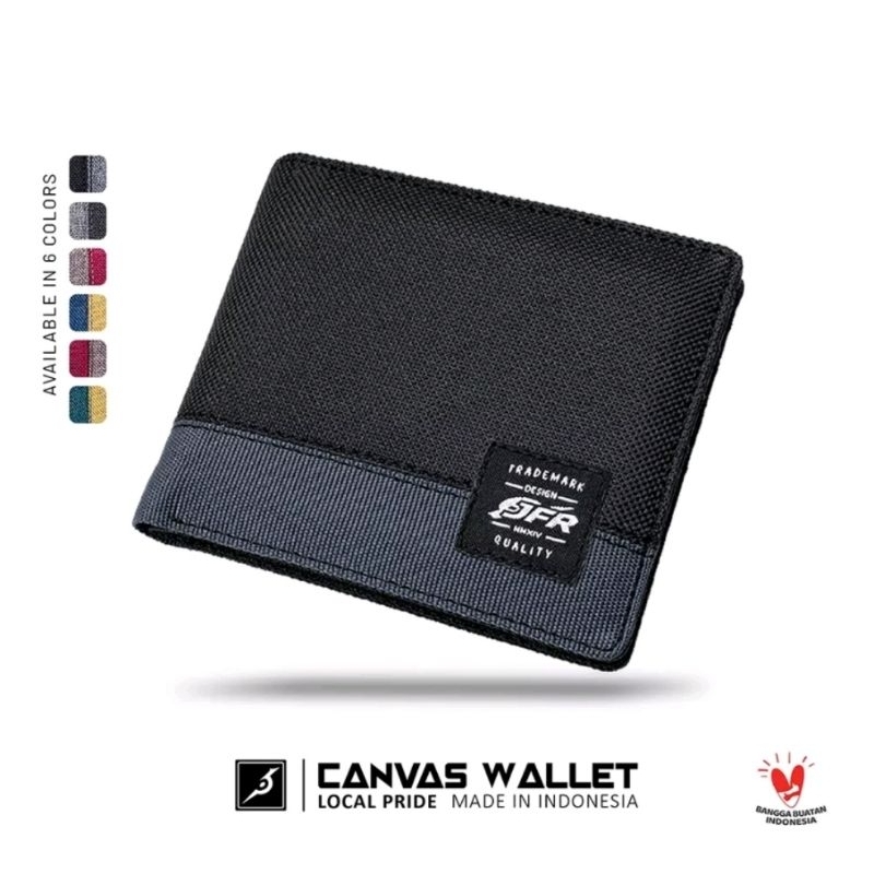 Dompet Canvas Premium JFR Pria Model Lipat Kombinasi Warna Kekinian Terbaru - Wallet Canvas Exculive JFR Black