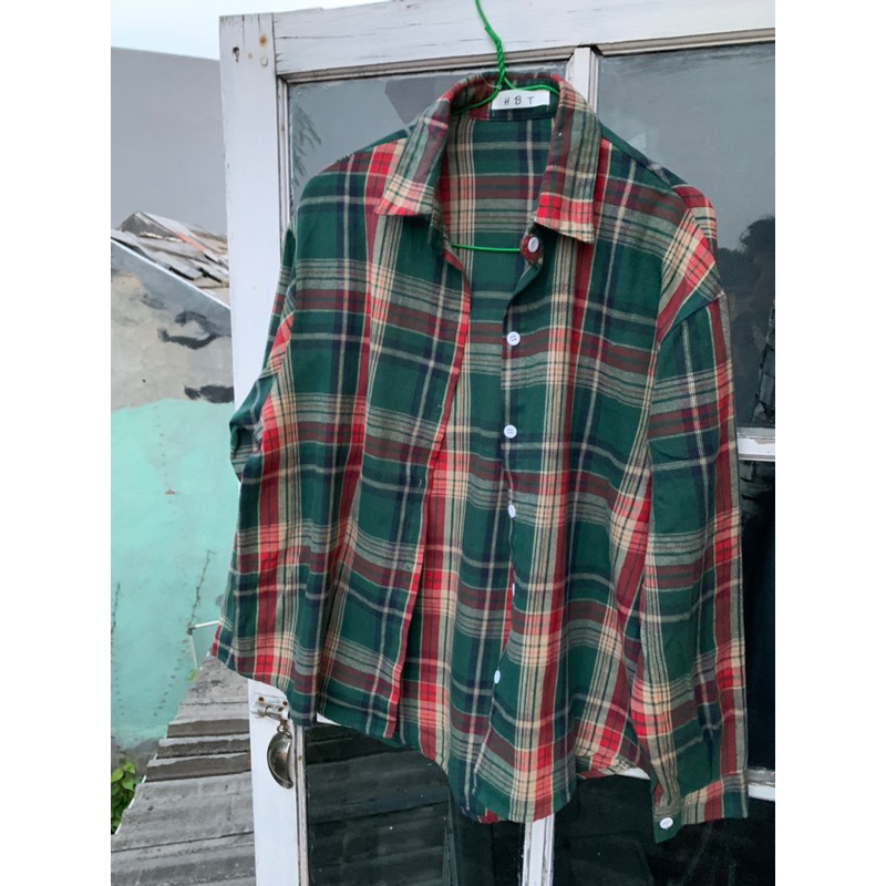 kemeja flanel kotak kotak lengan balon (M-XL)