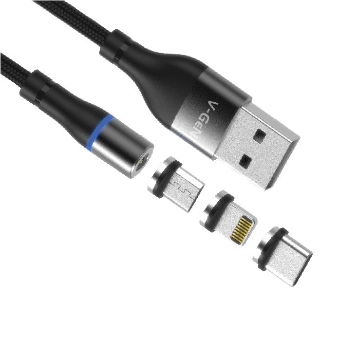 Kabel USB Magnetic 3 in 1 MicroUSB Type C V-GeN CMTL1-02 2A VGEN