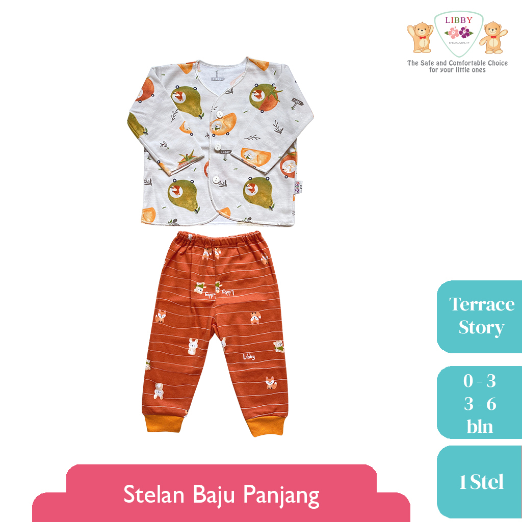 Baju Bayi Anak Setelan Panjang Kancing Depan Newborn 0-6 Bulan LIBBY Terrace Story(1 stel)