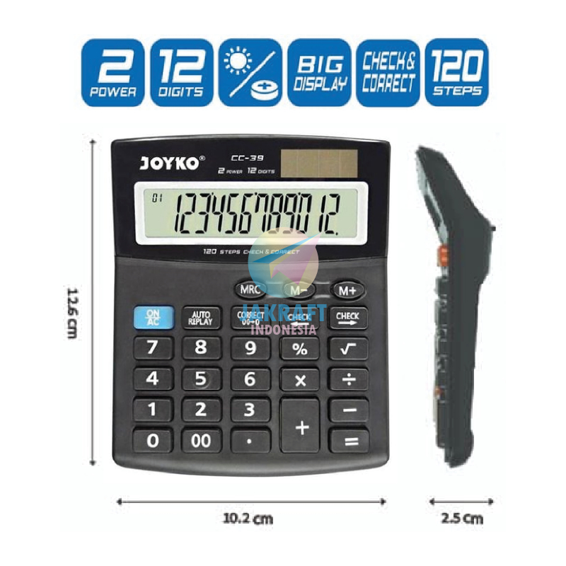 

(1 Pcs) Kalkulator Calculator 12 Digit Ratusan Milyar JOYKO CC-39 Check Correct Dual Power 120 Steps