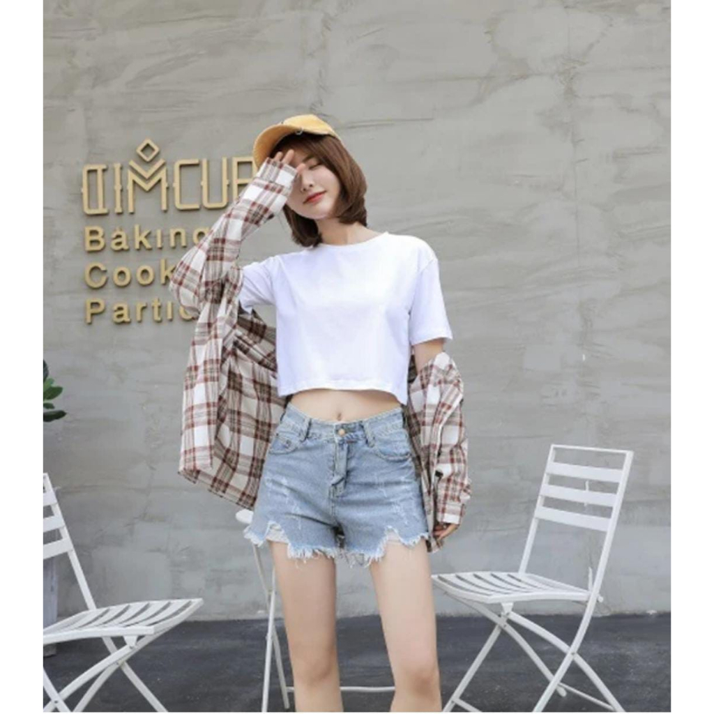 App Solid Blank Crop Top Sierra Polos Premium Pendek Kaos Wanita