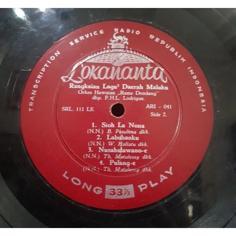 vinyl piringan hitam 10&quot; Rangkaian Lagu Daerah Maluku-Gunung Sirimahu