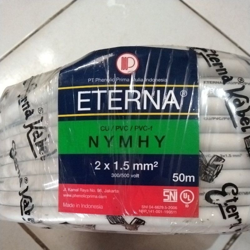kabel eterna 2 X 1.5 NYMHY, 50 meter. kabel serabut