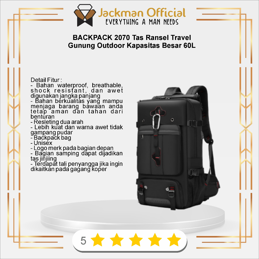 BACKPACK 2070 - Tas Ransel Travel Gunung Outdoor Kapasitas Besar 60L