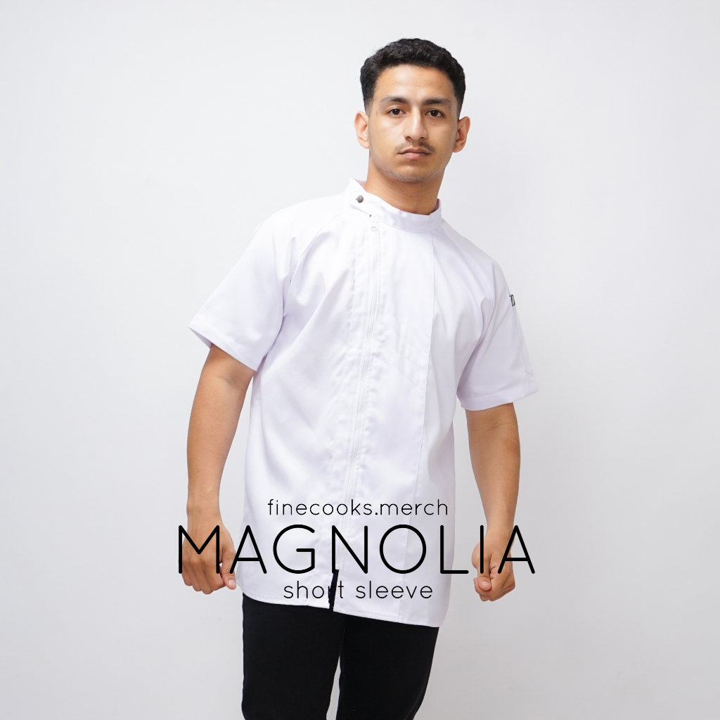 FK -MAGNOLIA Chef Jacket Basic Short Sleeve Baju Chef Koki Lengan Pendek Baju Masak Dapur Terbaru