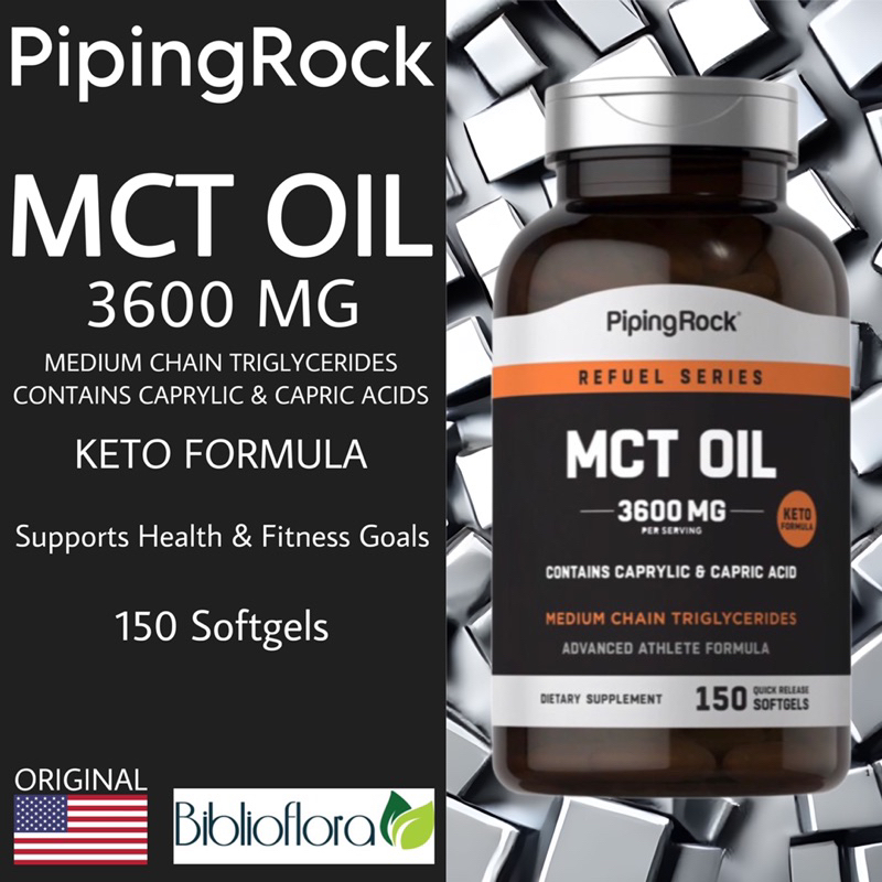 Piping Rock MCT Oil 3600 mg 150 Softgels Health Fitness Keto Formula