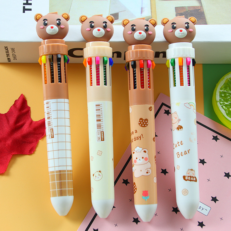 (SNAPCORNER)pulpen 10 warna dengan karakter beruang  coklat brown bear lucu imut alat tulis bolpoin kantor sekolah jurnal murah