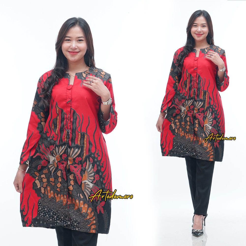 Artodomoro Tunik Batik Wanita Motif Cendrawasih Merah