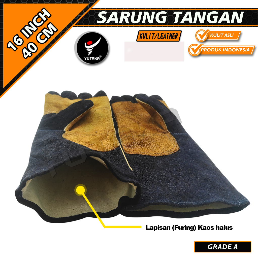 Sarung Tangan Las Yutaka 16 Inch Tebal warna hitam