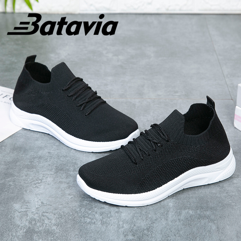 Batavia 2023 Sepatu Sepatu Murah Baru Wanita Rajutan Wanita Mengenakan Sepatu Sekolah Sepatu  Perempuan Hitam Sepatu Jogging P4