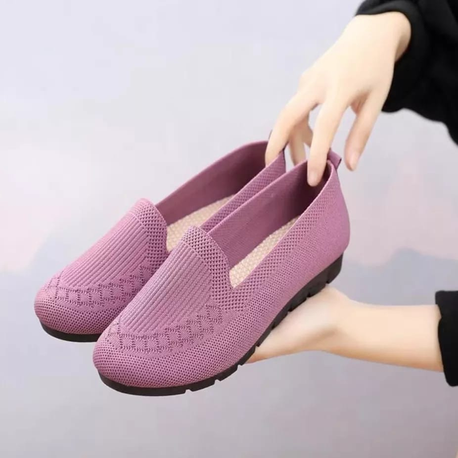 SHOEGALLERY &quot;FREE BOX&quot; LV0248 Sepatu Flatshoes Wanita Import Flatshoes Wanita Sepatu Sport Wanita Tanpa Tali Sepatu Rajut Hitam Wanita Sepatu Flyknit Wanita Import Fashion