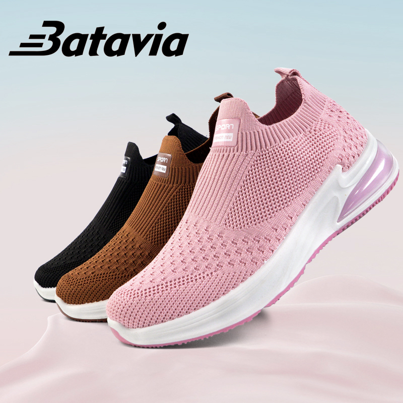 Batavia GROSIR sepatu kanvas wanita rajut sepatu wanita  sepatu tanpa tali hitam Sepatu Wanita Sport Women Sneakers  Q9