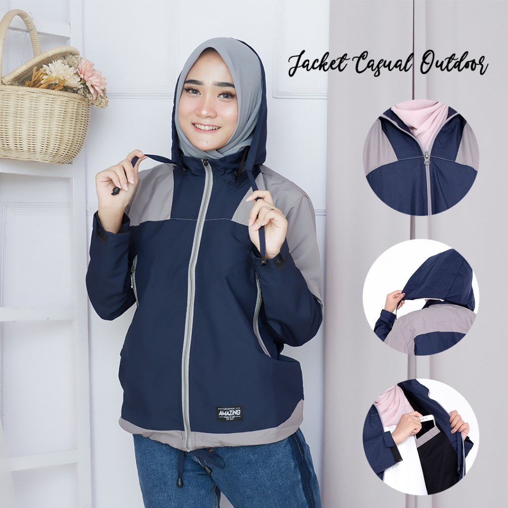 Justrue Jaket Gunung Wanita Waterproof Navy