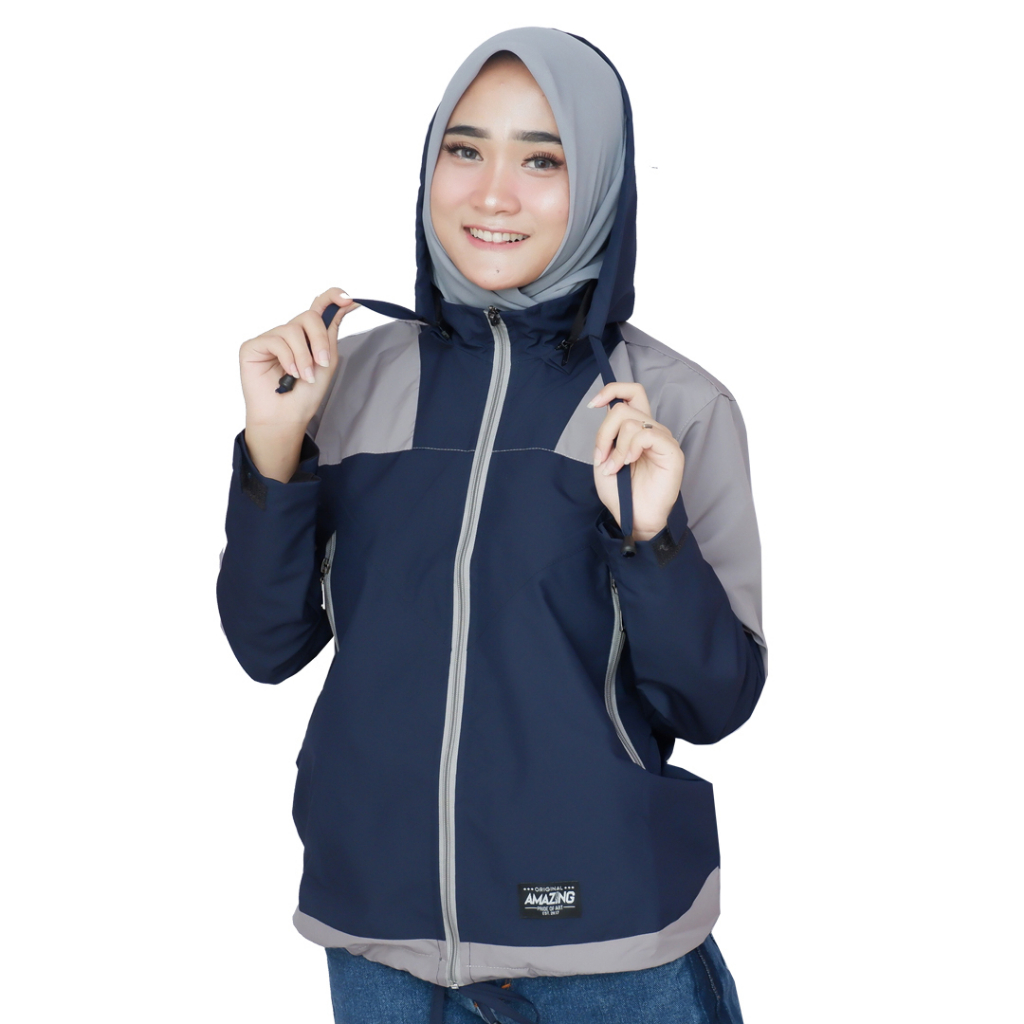 Justrue Jaket Gunung Wanita Waterproof Navy