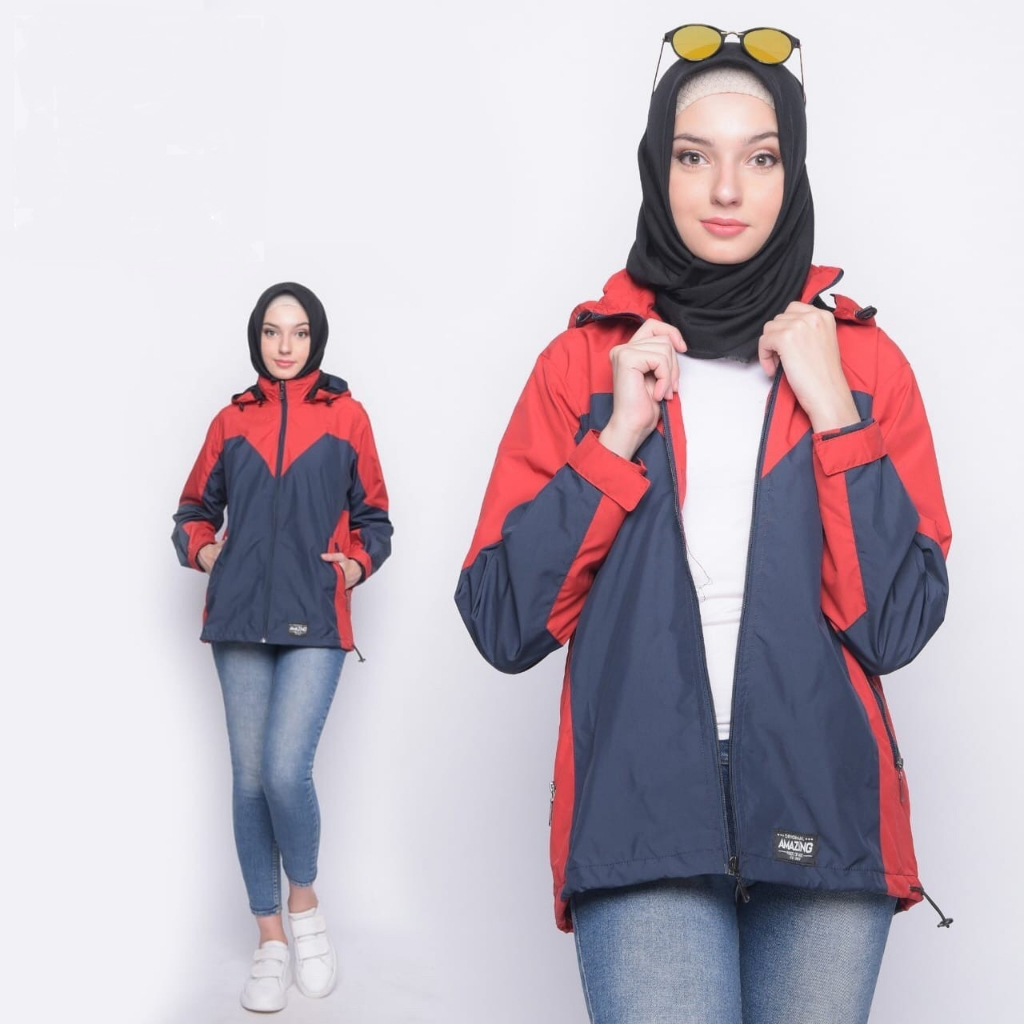 Justrue Jaket Wanita Outdoor Jacket Gunung Waterproof Marun Navy