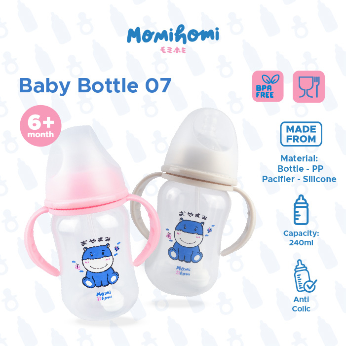 MOMI HOMI Botol Dot Susu Bayi 07 240ml Dan 320ml Handle Gagang Cartoon series BPA-free anti colic Tahan Panas Dot Minum Bayi Anak