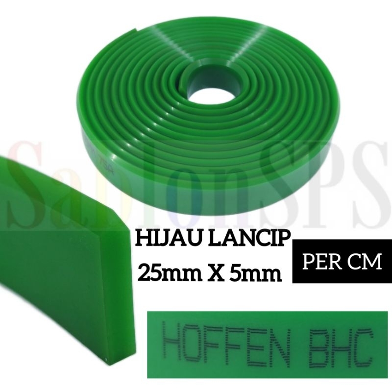 Rakel Sablon Hijau Lancip 5mmX25mm kekerasan 75A HARGA PER CM