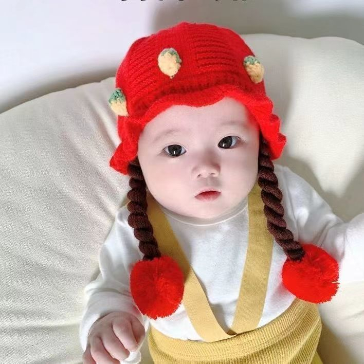 Kupluk Model Rambut Palsu / Topi Bayi Newborn Anak Perempuan / Topi Newborn Lucu / Kupluk Rajut Bayi / Topi Bayi Rajut / Baby Hat / Topi Bayi Lembut Lucu