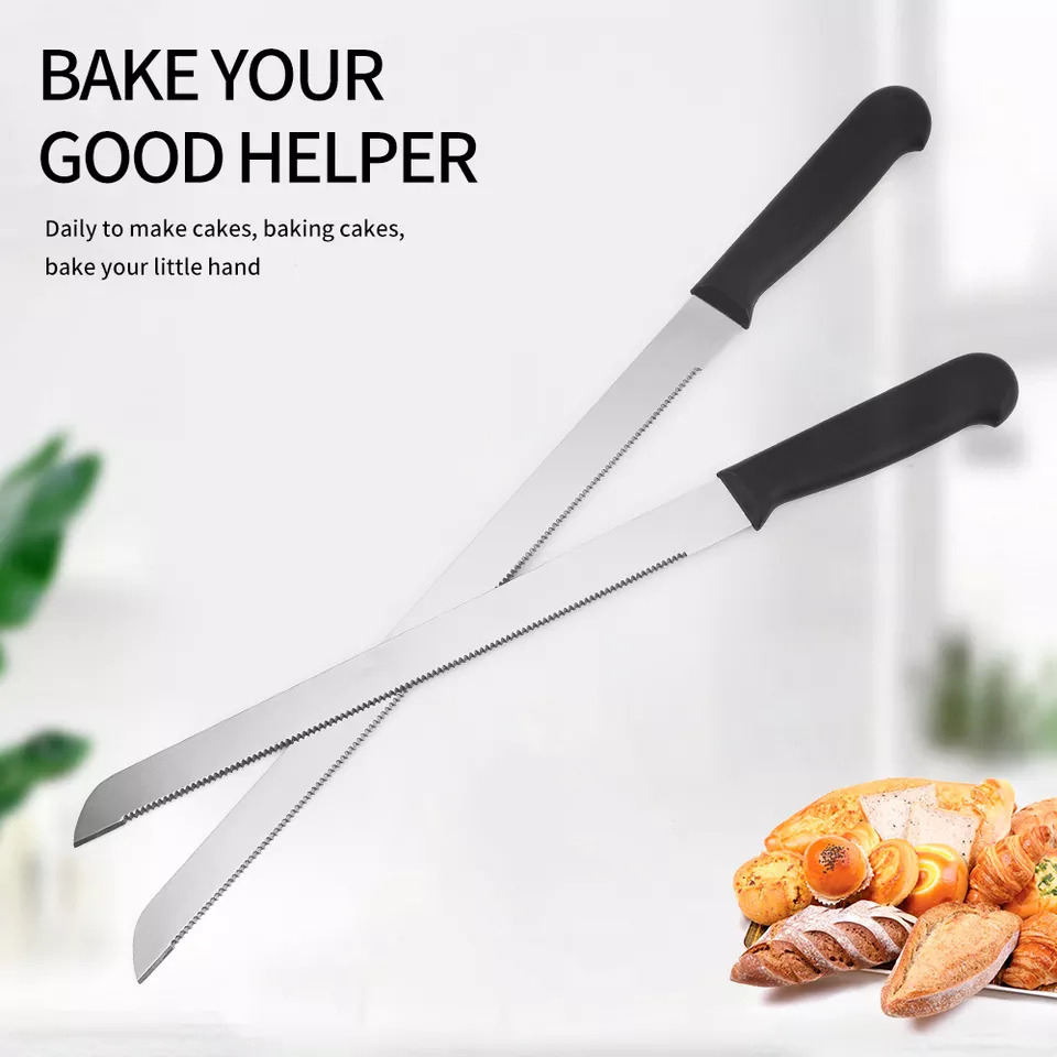 Pisau roti stainless gagang kayu plastik keramik Pisau gerigi halus kasar tanpa gerigi panjang serrated Bread Cake Knife / Pisau Roti / Pisau Pemotong