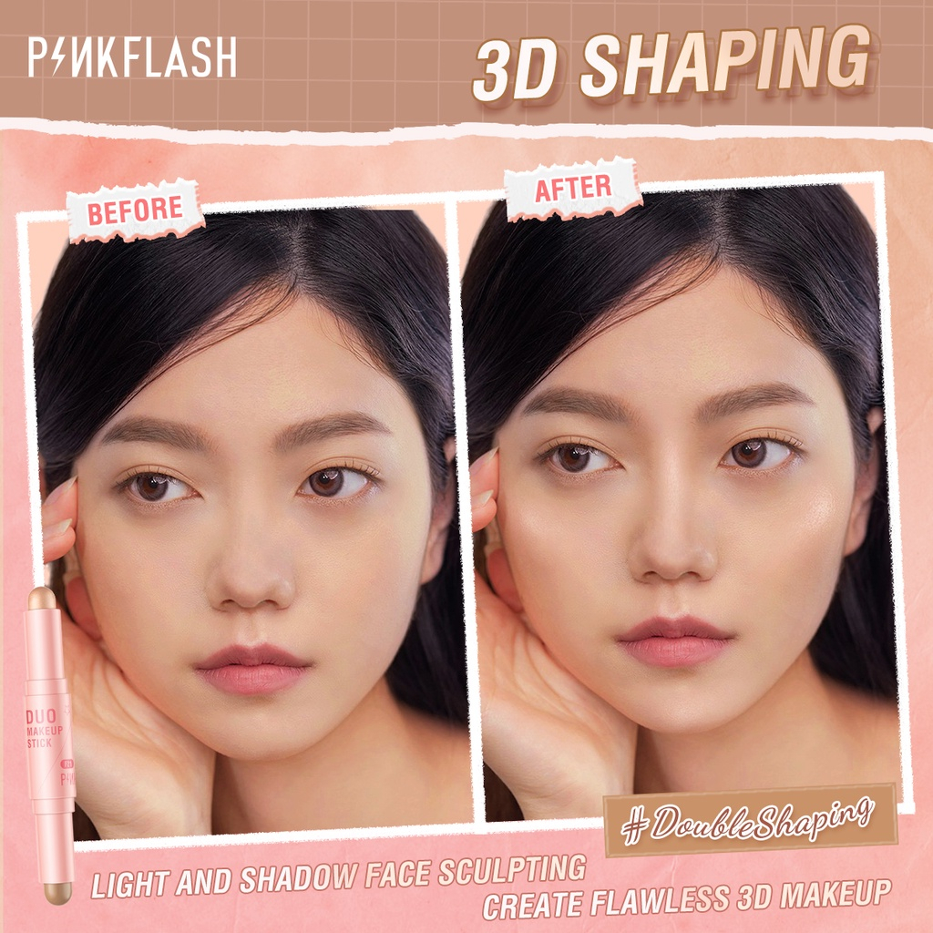 ⭐BAGUS⭐ PINKFLASH PF-F21 Duo Make Up Stick | Highlighter | Shimmer Contour | Magic Shaping | Blush On