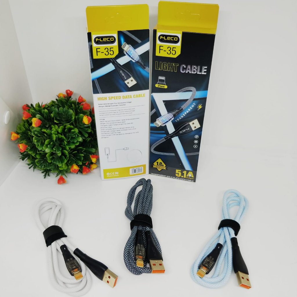 kabel data fleco F35 original full ic transparan super light cable 5.1A fast charging high speed for android ios smaprtphone BY SMOLL
