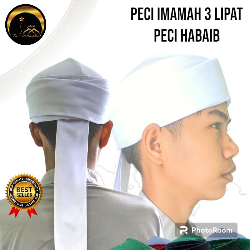 peci imamah 3 lipatan polos kombinasi warna.