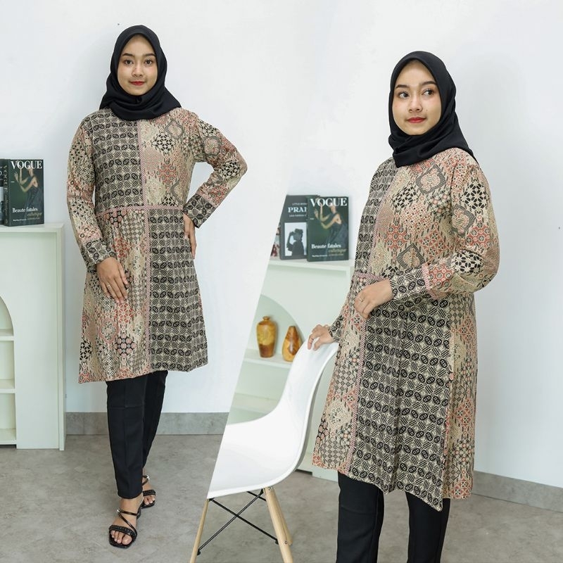 Tunik Batik Sogan Lengan Panjang - Naira Batik