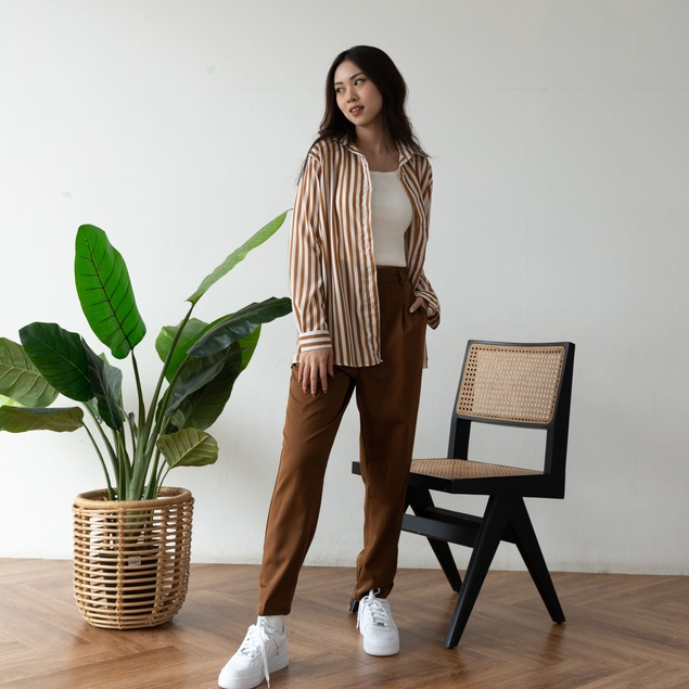 Hanami Shirt - Kemeja Salur - Kemeja Korea Wanita