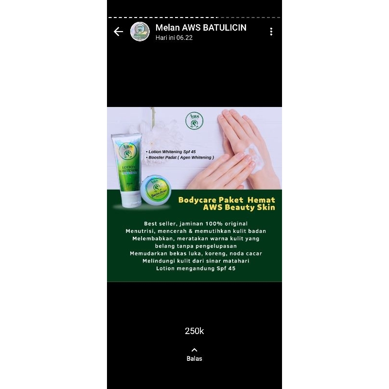 Lotion Whitening mix boster padat AWS Beauty skin