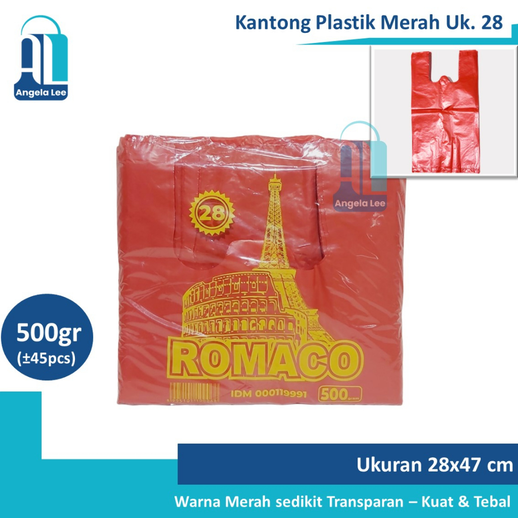 Kantong Plastik Kresek Merah ROMACO Packing Onlineshop Murah kualitas Loco uk 17-40