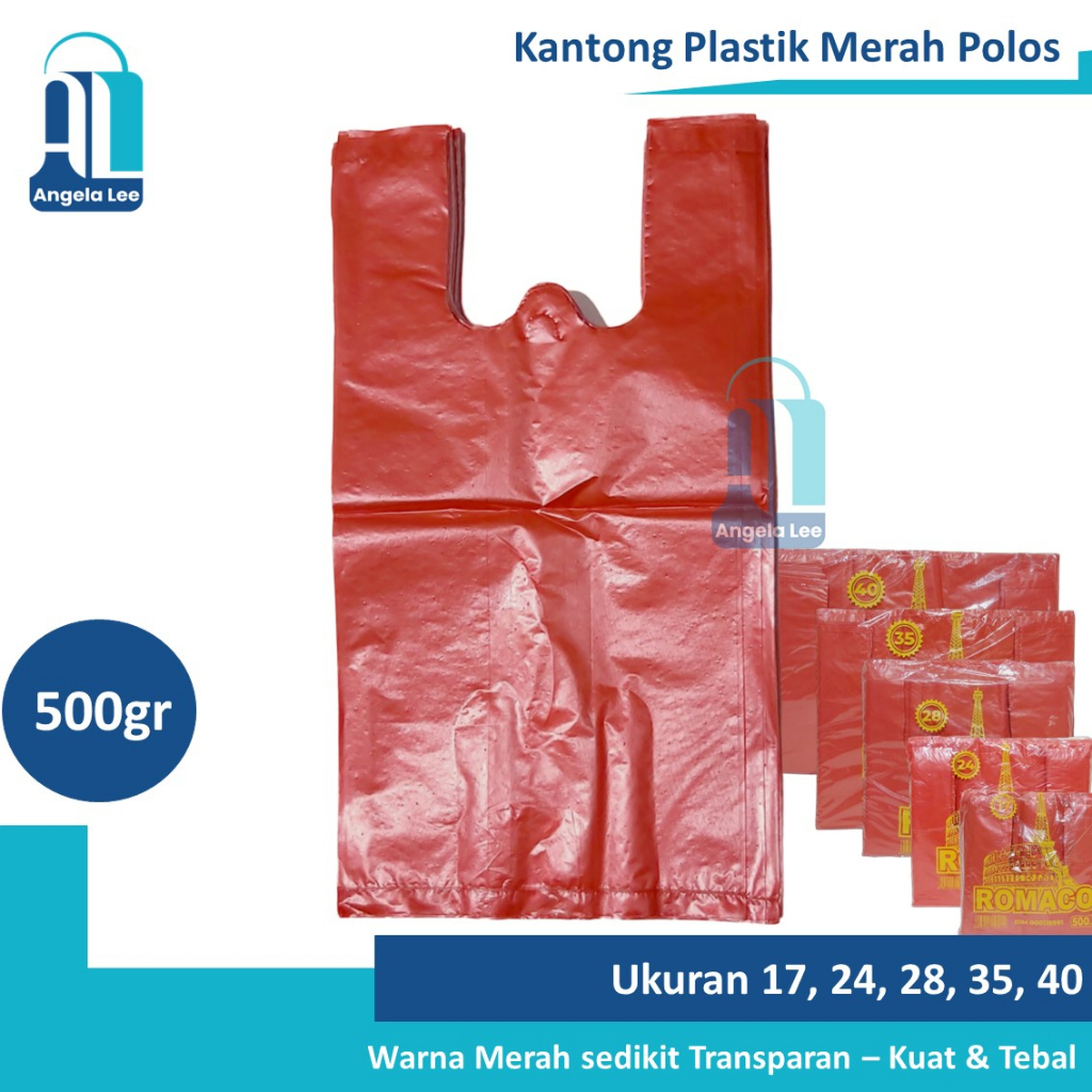 Kantong Plastik Kresek Merah ROMACO Packing Onlineshop Murah kualitas Loco uk 17-40