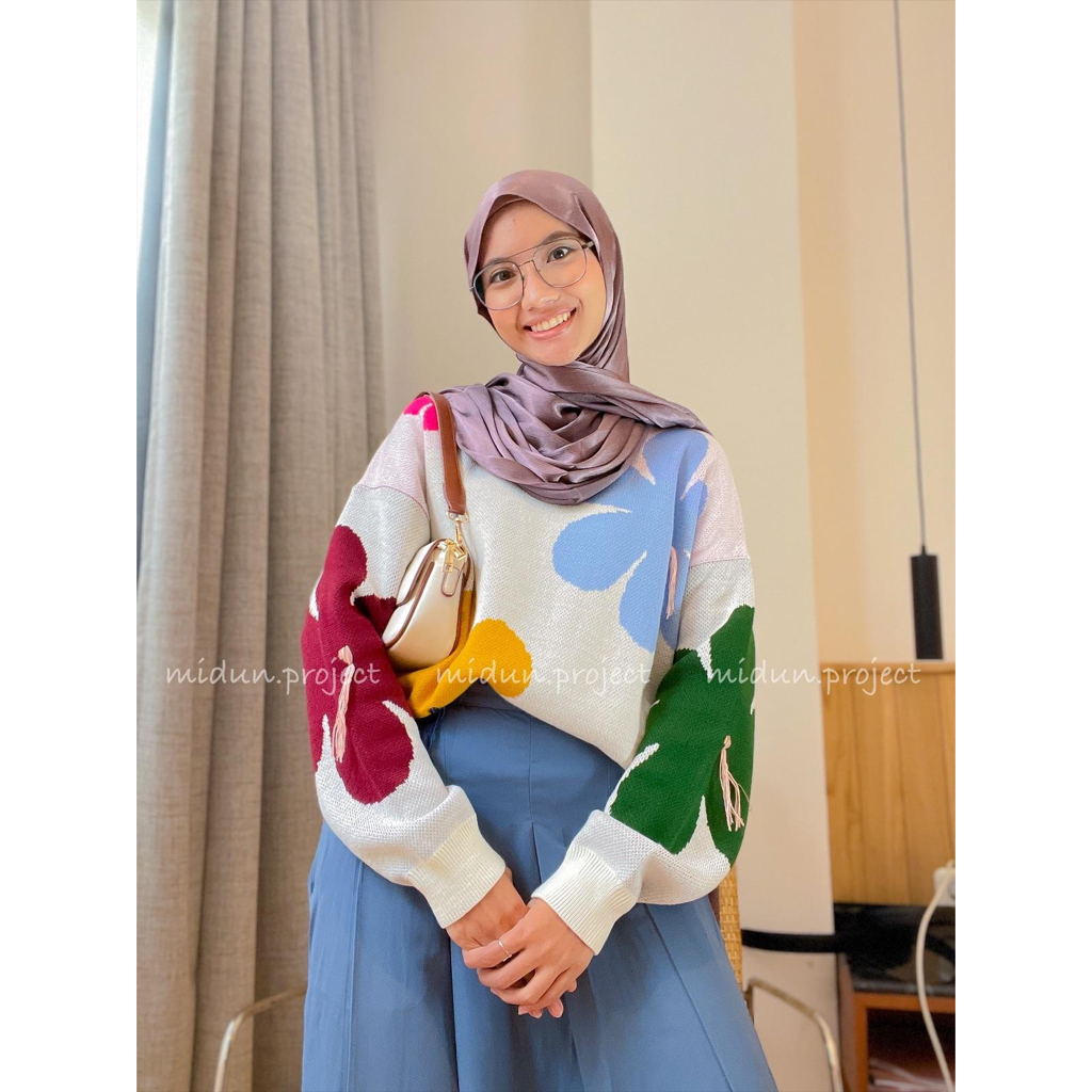 TIANA FLOWERS KNIT | SWEATER RAJUT IMPORT KOREAN LOOK