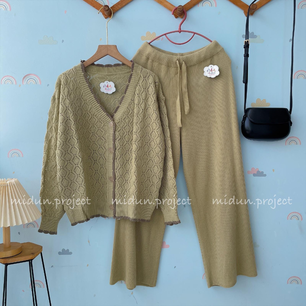 MILLY POINTELLE CARDY | SETELAN CARDY KNIT KOREAN LOOKS