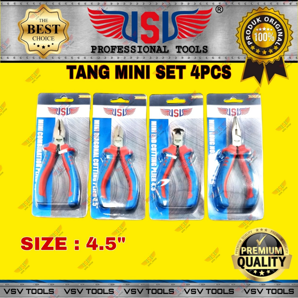 VSV Tang set 4pcs Tang Mini Tang Kombinasi Lancip Potong Kakaktua 4.5&quot;