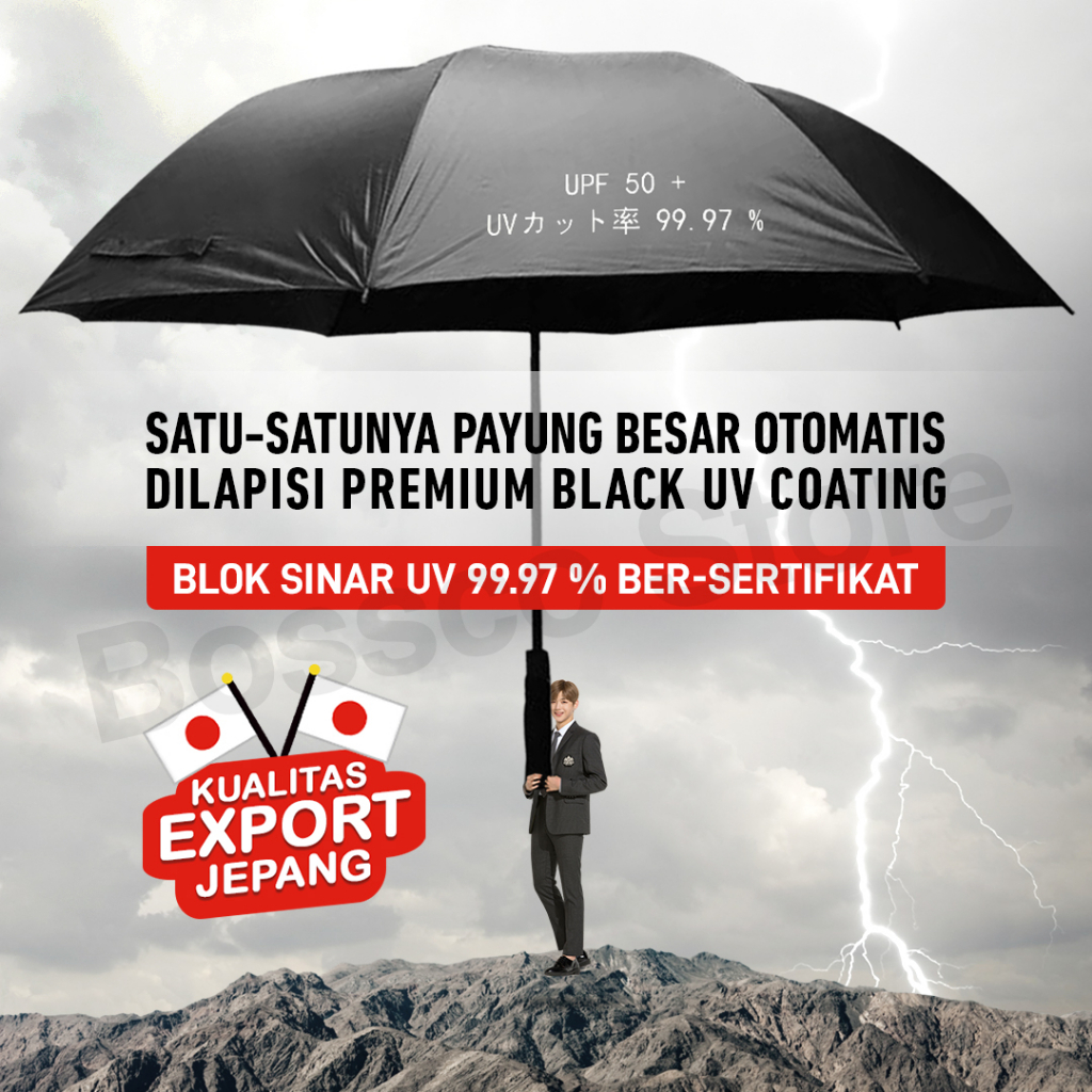 Bossco Payung Besar Jumbo Golf Otomatis Kualitas Export Jepang Payung Golf Otomatis premium payung mobil payung jumbo bahan fiberglass jari fiber payung besar murah payung golf besar payung anti UV protection golf umbrella rangka fiber