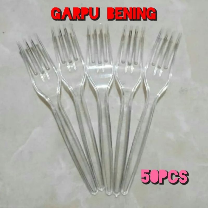 Sendok Dan Garpu Makan Plastik FoodGrade Bening Isi 50pcs