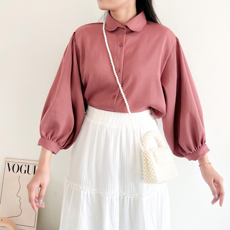 Elze Blouse Kemeja Lengan Balon Bahan Shakila | Atasan Wanita