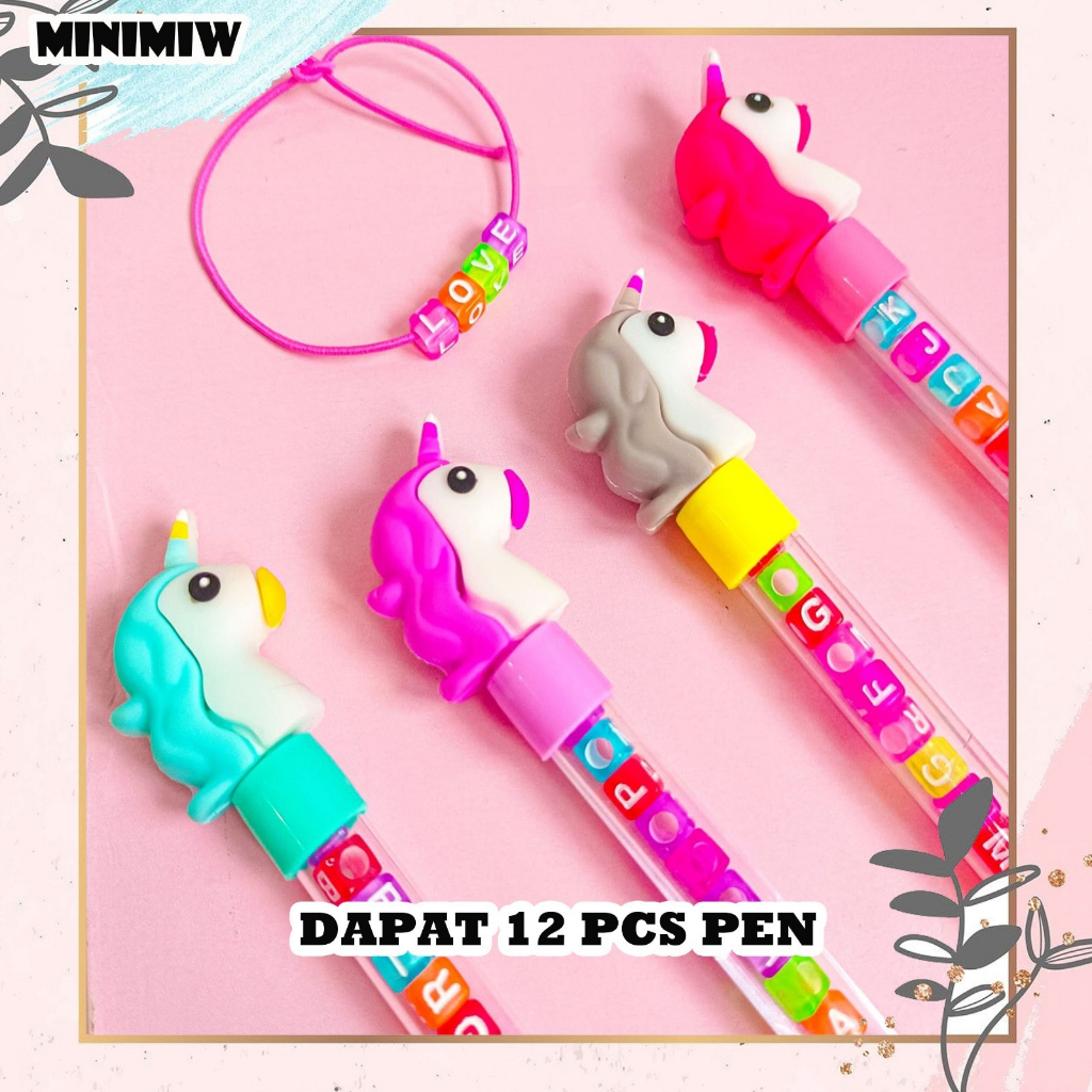 &quot;SELUSIN PULPEN DIY GELANG HURUF KEPALA UNICORN BOLPEN ALAT TULIS KARTUN BOLPOIN UNIK IMUT  MURAH PEN GEL KARAKTER PENA UNIK LUCU MURAH &quot;