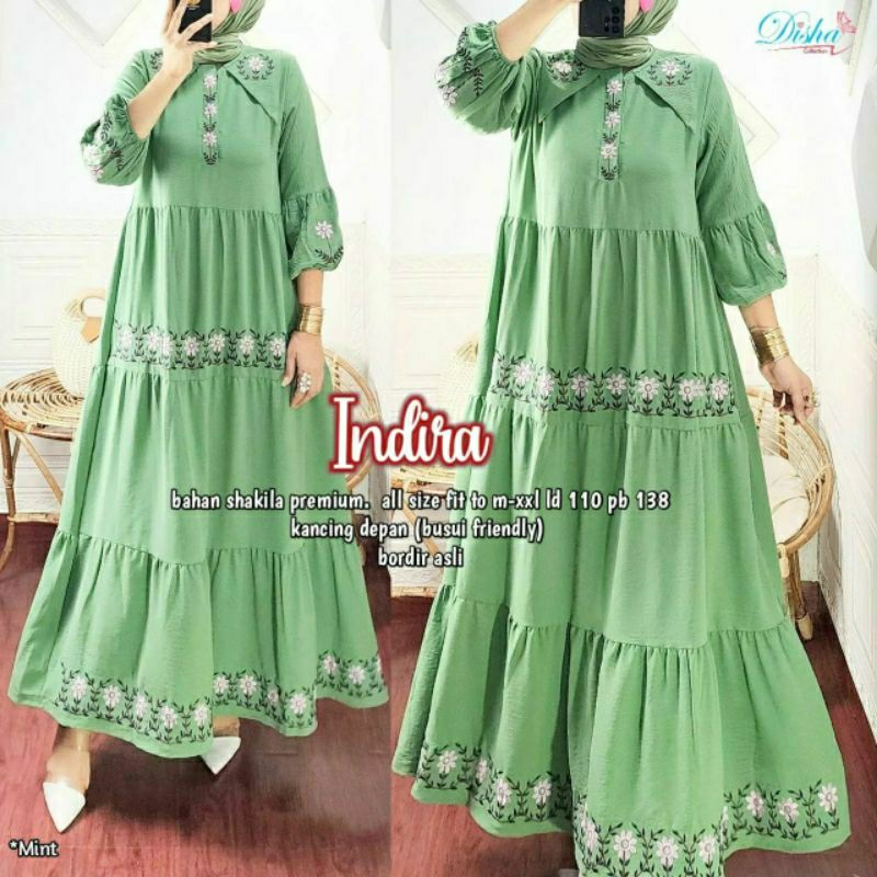 Indira Maxy, GAMIS WANITA MUSLIM CANTIK MODIS FIT XXL LD 110 BAHAN SHAKILA PREMIUM MIX BORDIR KANCING BUSUI TERMURAH TERLARIS OOTD