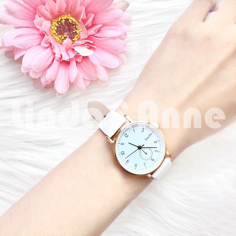 Jam Tangan Analog Untuk Wanita Strap PU Dial Bulat Casual Simple Fashion Import